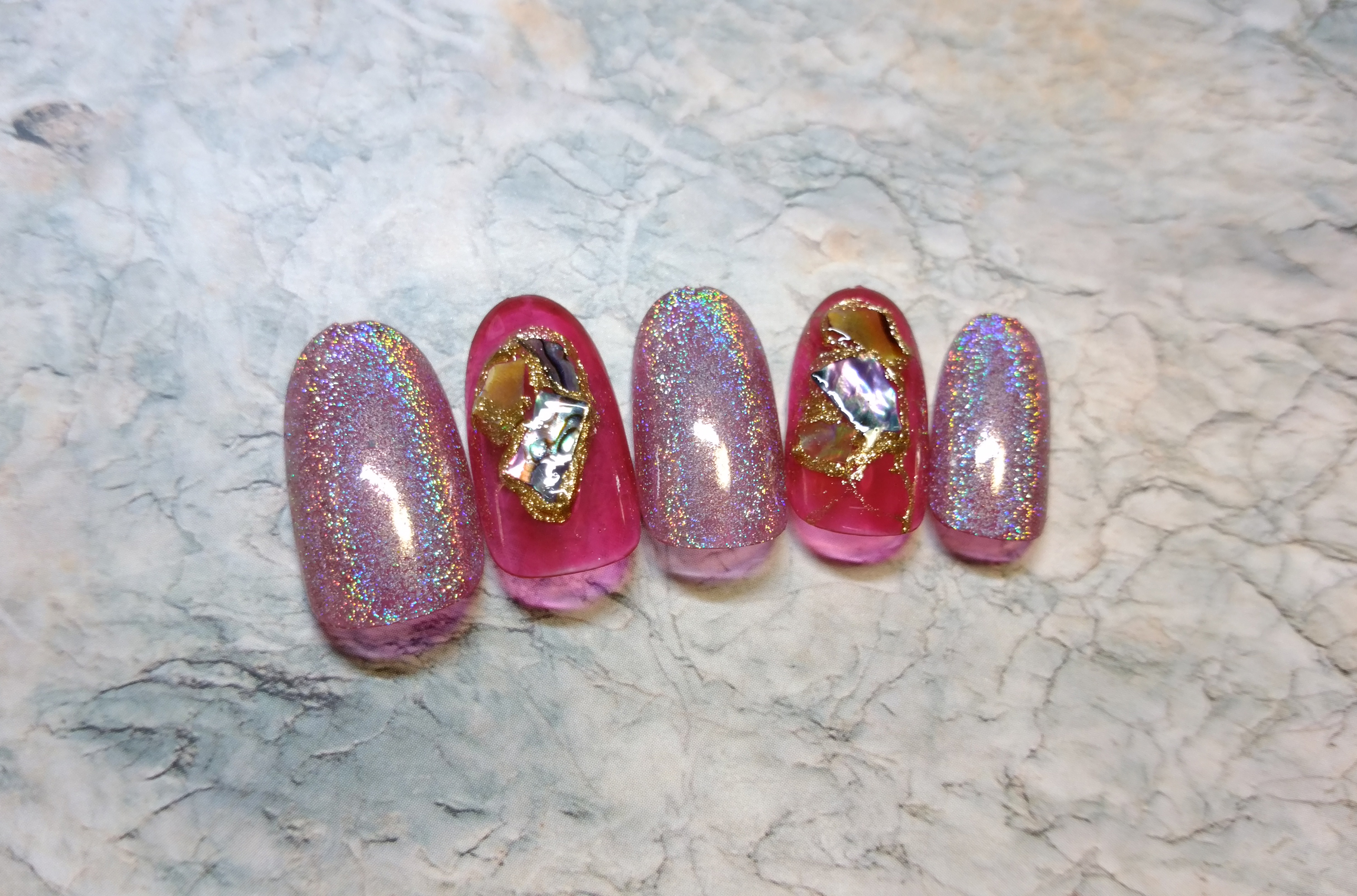 天然石・シェルネイルコース・アート2本